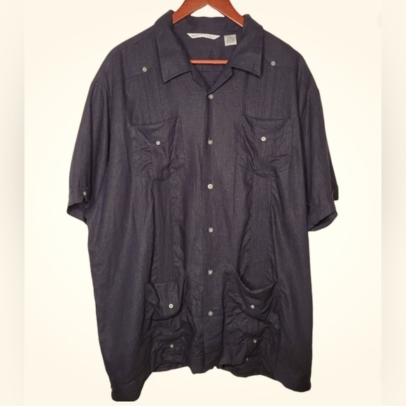 Monte Carlo linen blend black short-sleeved button up shirt with details - Picture 2 of 15